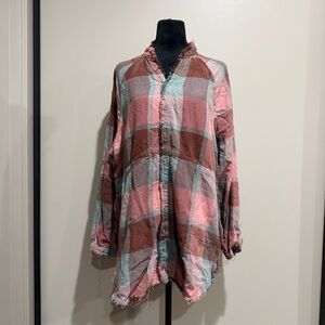 We The Free Plaid Released Trim Button-Down Top